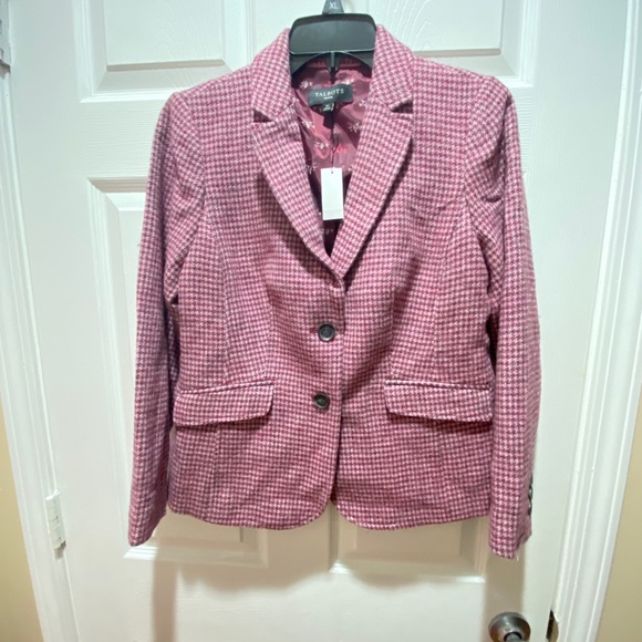 TALBOTS SHETLAND PINK WOOL BLAZER HOUNDSTOOTH - Picture 7 of 13